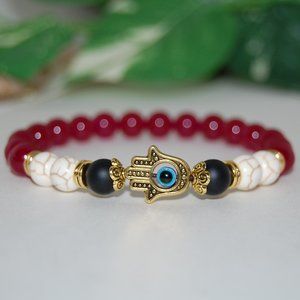 Hamsa Hand Bracelet,Agate Bracelet,Golden Hamsa Bracelet,Good Luck Bracelet